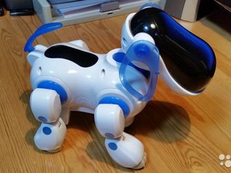 Собака-робот 09-839 умеет ходить ,бегать , лаить и все это сопровождается лаем и морганием цветных светодиодов и музыкой,  В принципе, для ребенка, которому недавно в Чебоксарах